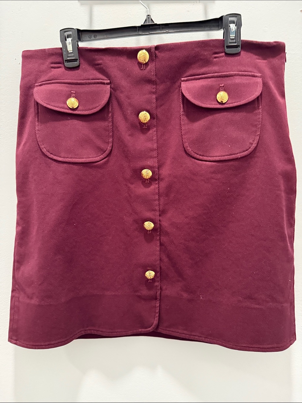 Talbots Burgundy Mini Skirt with Gold Buttons